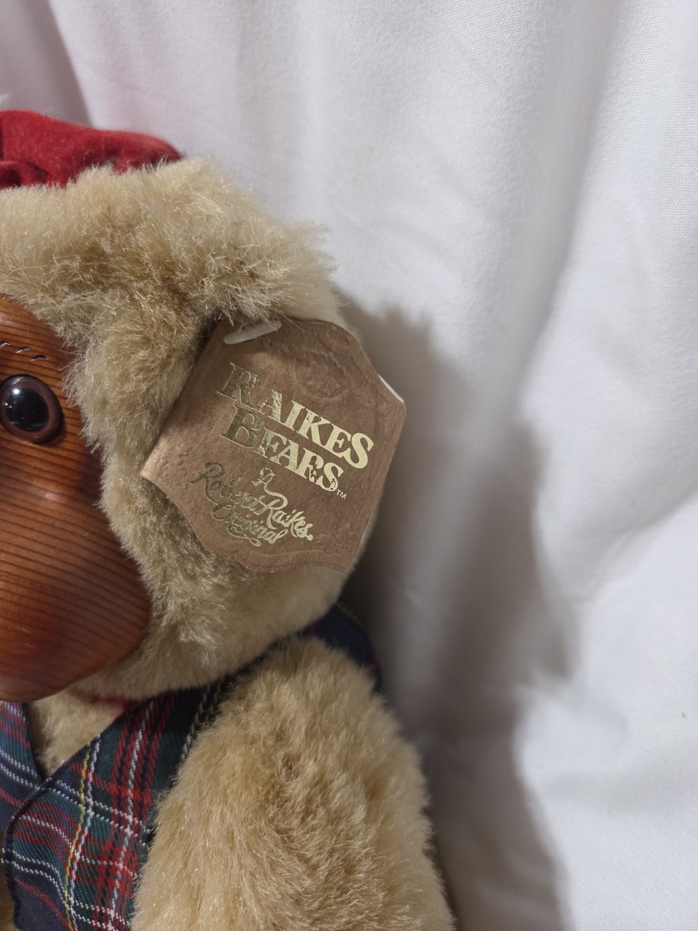 Plush Tan Dog with Red Hat and Tartan Vest - Picture 3 of 7